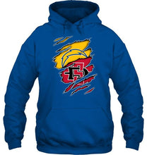 Load image into Gallery viewer, Los Angeles Chargers and San Diego State Aztecs layer under ripped shirt