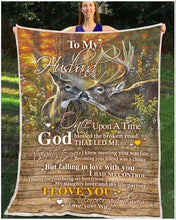 Load image into Gallery viewer, to my husband god led me straight to you moose kiss forest quilt blanket
