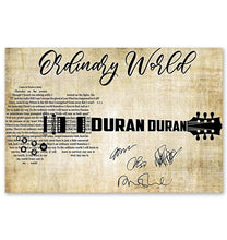 Load image into Gallery viewer, Duran Duran Ordinary world lyric guitar typography signed poster