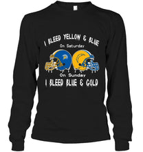 Load image into Gallery viewer, I bleed San Jose State Spartans yellow &amp; blue on saturday sunday I bleed Los Angeles Chargers gold &amp; blue shirt