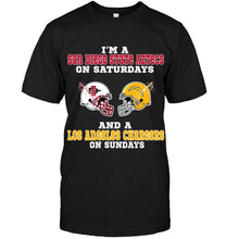 Load image into Gallery viewer, I'm San Diego State Aztecs on saturdays and Los Angeles Chargers on sundays shirt