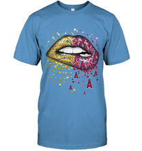 Load image into Gallery viewer, Los Angeles Chargers and Los Angeles Angels glitter pattern sexy lips t shirt