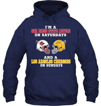 Load image into Gallery viewer, I'm San Diego State Aztecs on saturdays and Los Angeles Chargers on sundays shirt