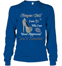 Load image into Gallery viewer, Los Angeles Chargers girl i am who i am your approval isn't needed high heel lips diamond glitter pattern t shirt