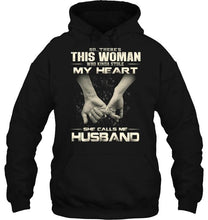 Load image into Gallery viewer, There's this woman kinda stole my heart call me husband Black T Shirt