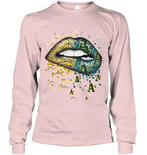 Load image into Gallery viewer, Los Angeles Chargers and Oakland Athletics glitter pattern sexy lips t shirt