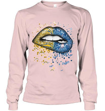 Load image into Gallery viewer, Los Angeles Chargers and Los Angeles Dodgers glitter pattern sexy lips t shirt