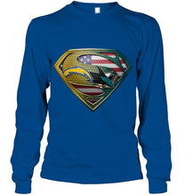 Load image into Gallery viewer, Los Angeles Chargers and San Jose Sharks superman american flag layer shirt