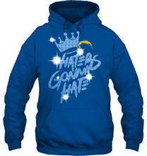 Load image into Gallery viewer, Los Angeles Chargers crown haters gonna hate glitter pattern t shirt