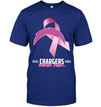 Load image into Gallery viewer, Los Angeles Chargers real fans wear pink br east cancer support shirt
