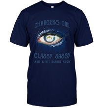Load image into Gallery viewer, Los Angeles Chargers girl classy sasy and a bit smart asy glitter pattern eye t shirt