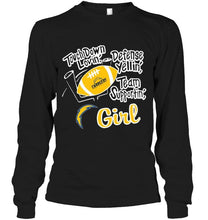 Load image into Gallery viewer, touch down lovin defense yellin team supportin Los Angeles Chargers girl shirt