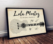 Load image into Gallery viewer, volbeat lola montez lyric guitar typography signed poster canvas