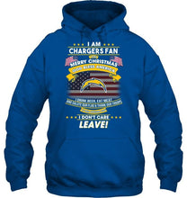 Load image into Gallery viewer, Los Angeles Chargers fan Say merry christmas drink beer eat meat salute our flag if offend you I don't care shirt