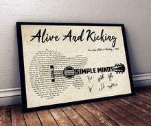 Load image into Gallery viewer, simple minds alive and kicking lyric guitar typography signed poster canvas