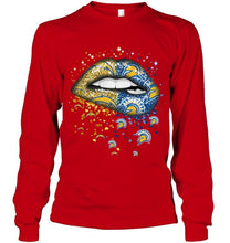 Load image into Gallery viewer, Los Angeles Chargers and San Jose State Spartans glitter pattern sexy lips t shirt