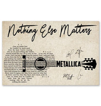 Load image into Gallery viewer, Metallica Nothing else matter lyric guitar typography signed poster