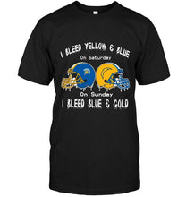 Load image into Gallery viewer, I bleed San Jose State Spartans yellow &amp; blue on saturday sunday I bleed Los Angeles Chargers gold &amp; blue shirt