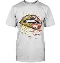 Load image into Gallery viewer, Los Angeles Chargers and San Francisco Giants glitter pattern sexy lips t shirt