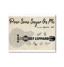 Load image into Gallery viewer, Def Leppard Pour some sugar on me lyric guitar typography signed canvas