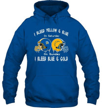 Load image into Gallery viewer, I bleed San Jose State Spartans yellow &amp; blue on saturday sunday I bleed Los Angeles Chargers gold &amp; blue shirt