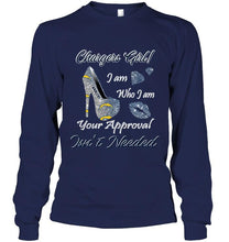 Load image into Gallery viewer, Los Angeles Chargers girl i am who i am your approval isn't needed high heel lips diamond glitter pattern t shirt
