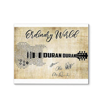 Load image into Gallery viewer, Duran Duran Ordinary world lyric guitar typography signed canvas