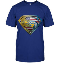 Load image into Gallery viewer, Los Angeles Chargers and San Jose State Spartans superman american flag layer shirt