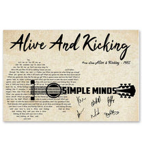 Load image into Gallery viewer, Simple Minds Alive and kicking lyrics guitar typography signed poster