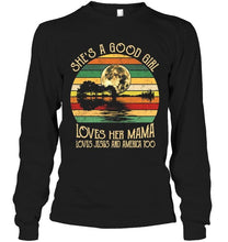 Load image into Gallery viewer, She's good girl loves Mama Jesus and America too jungle guitar moon T Shirt