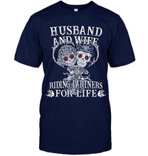 Load image into Gallery viewer, Husband and wife riding partners for life skeleton Black T Shirt