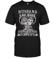 Load image into Gallery viewer, Husband and wife riding partners for life Black T Shirt