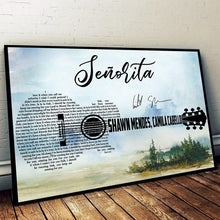 Load image into Gallery viewer, shawn mendes camila cabello senorita lyric guitar typography poster canvas