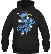 Load image into Gallery viewer, Los Angeles Chargers crown haters gonna hate glitter pattern t shirt