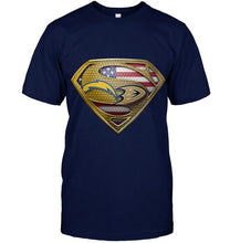 Load image into Gallery viewer, Los Angeles Chargers and Anaheim Ducks superman american flag layer shirt