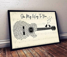 Load image into Gallery viewer, cody johnson on my way to you lyric guitar typography with bird whispering poster canvas