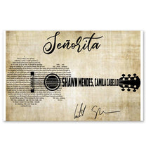 Load image into Gallery viewer, Shawn Mendes Senorita ft camila cabello lyric guitar typography signed poster