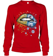Load image into Gallery viewer, Los Angeles Chargers and Fresno State Bulldogs glitter pattern sexy lips t shirt