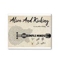 Load image into Gallery viewer, Simple Minds Alive and kicking lyrics guitar typography signed canvas