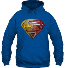 Load image into Gallery viewer, Los Angeles Chargers and USC Trojans superman american flag layer shirt