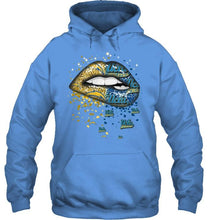 Load image into Gallery viewer, Los Angeles Chargers and UCLA Bruins glitter pattern sexy lips t shirt