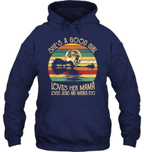 Load image into Gallery viewer, She's good girl loves Mama Jesus and America too jungle guitar moon T Shirt