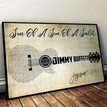 Load image into Gallery viewer, Jimmy buffett Son of a son of a sailor lyric guitar typography signed poster canvas