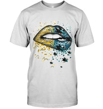 Load image into Gallery viewer, Los Angeles Chargers and San Jose Sharks glitter pattern sexy lips t shirt