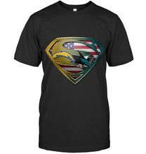 Load image into Gallery viewer, Los Angeles Chargers and San Jose Sharks superman american flag layer shirt