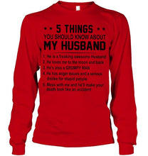 Load image into Gallery viewer, 5 things you should know about my husband grumpy White T Shirt