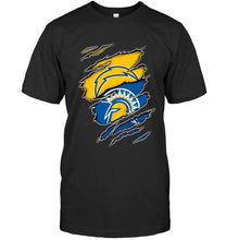 Load image into Gallery viewer, Los Angeles Chargers and San Jose State Spartans layer under ripped shirt