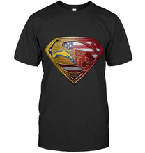 Load image into Gallery viewer, Los Angeles Chargers and USC Trojans superman american flag layer shirt