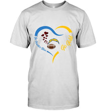 Load image into Gallery viewer, Go Powder blue Go gold Los Angeles Chargers fan heart shirt