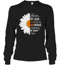 Load image into Gallery viewer, Blessed by god spoiled by husband protected by both daisy Black T Shirt
